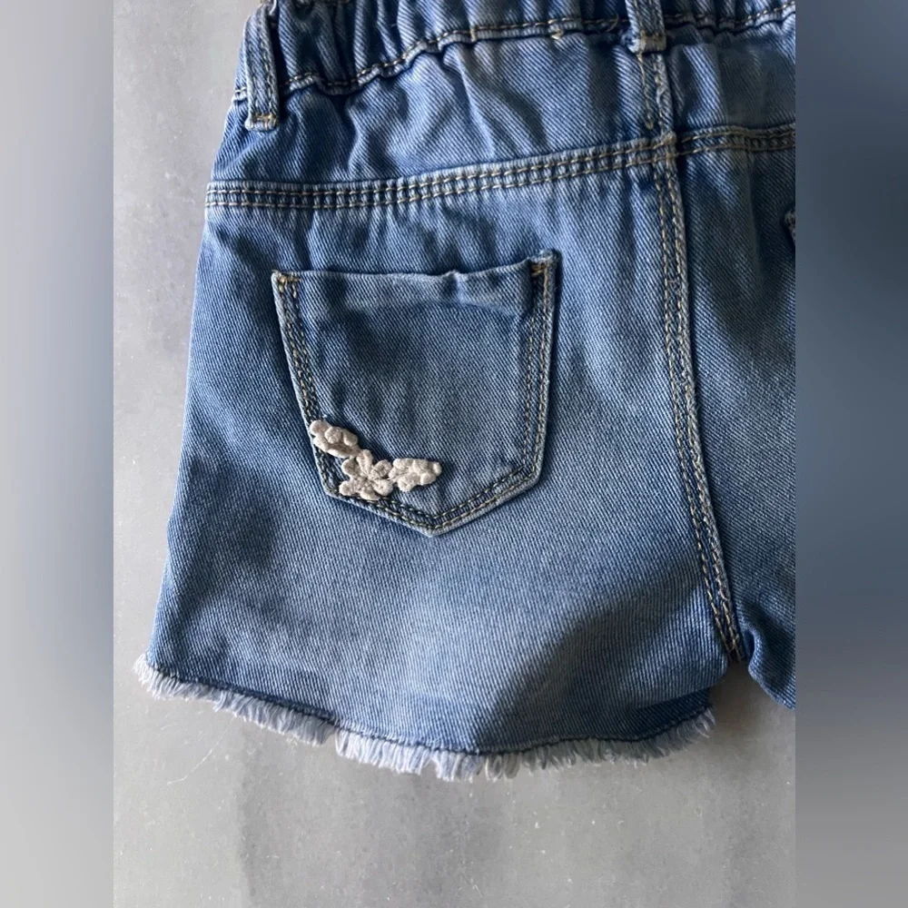 ZARA baby Denim Shorts with Frayed Edges and Lace Trim - Size 9-12 Months - Picture 3 of 10